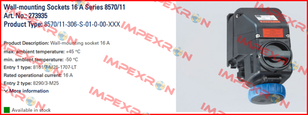 P/N: 273935, Type: 8570/11-306-S-01-0-00-XXX Stahl