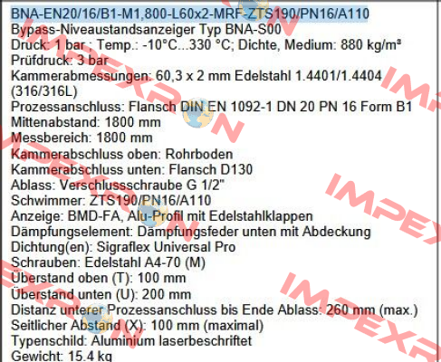 BNA-EN20/16/B1-M1,800-L60x2-MRF-ZTS190/PN16/A110 Ksr Kuebler