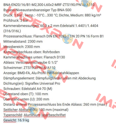BNA-EN20/16/B1-M2,300-L60x2-MRF-ZTS190/PN16/A110 Ksr Kuebler