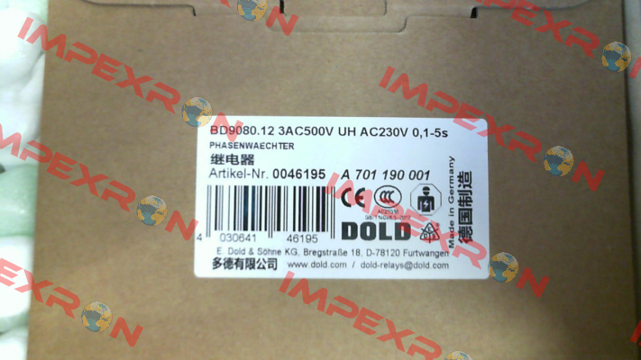 p/n: 0046195, Type: BD9080.12 3AC500V UH AC230V 0,1-5s Dold