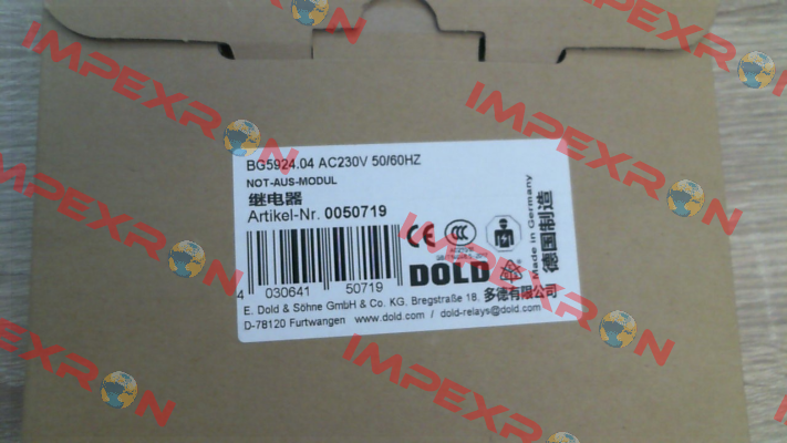 p/n: 0050719, Type: BG5924.04 AC230V 50/60HZ Dold
