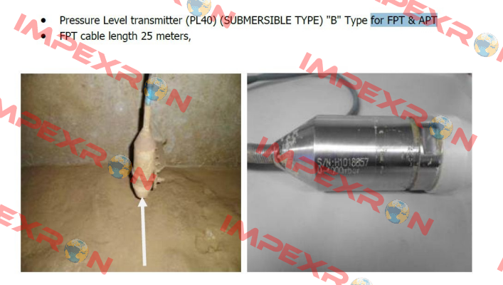 PL40 / (SUBMERSIBLE TYPE)) "B" Type for FPT  HANLA LEVEL