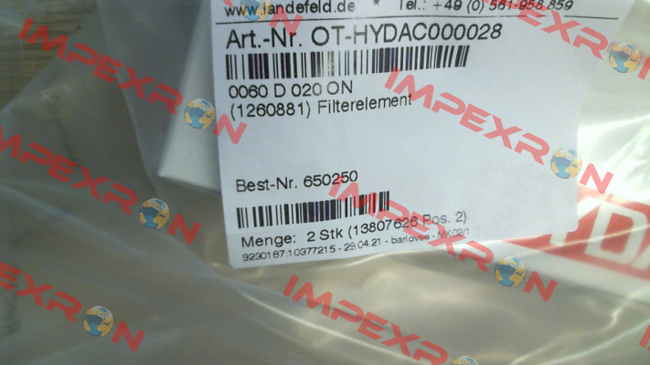 1260881 / 0060 D 020 BN4HC Hydac