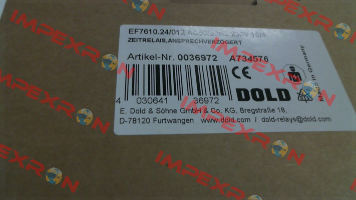 p/n: 0036972, Type: EF7610.24/012 AC50/60HZ 230V 16M Dold