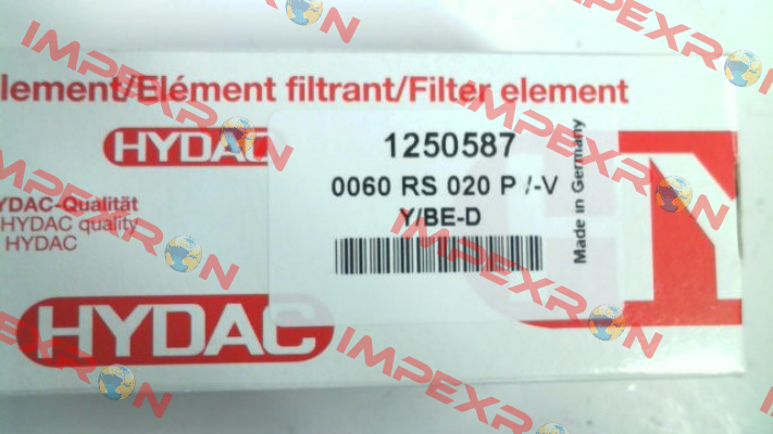P/N: 1250587, Type: 0060 RS 020 P /-V Hydac