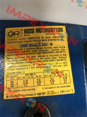 Gear For MR V 50U0 2A obsolete,replaced by MR V 50 UO3A - 80A 4 ... B5 / 70  Rossi