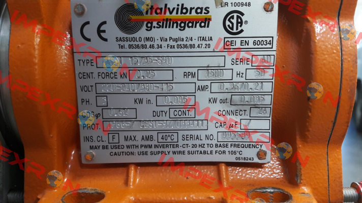 MVSI 15/35-S90, 1500 RPM, SERIA AD OBSOLETE- REPLACED BY MVSI 15/35-S02  Italvibras