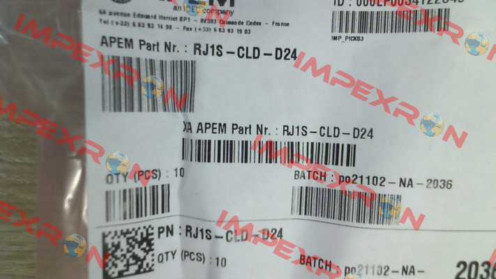 P/N: 210655 Type: RJ1S-CLD-D24 (pack x10) Idec