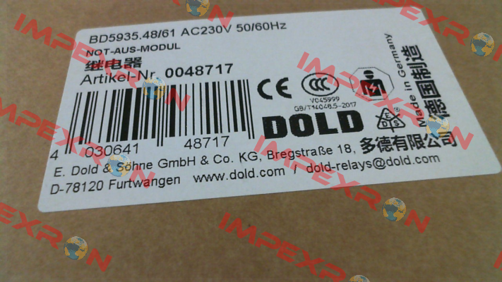 p/n: 0048717, Type: BD5935.48/61 AC230V 50/60Hz Dold