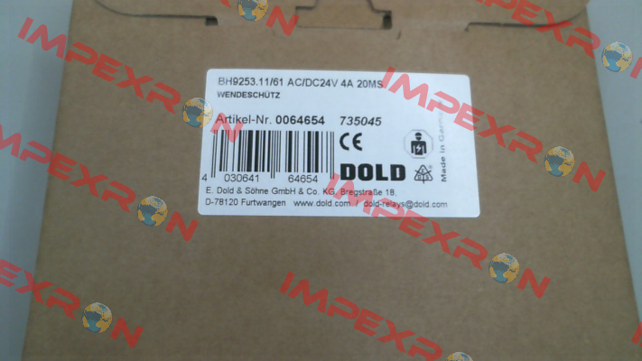 p/n: 0064654, Type: BH9253.11/61 AC/DC24V 4A 20MS Dold